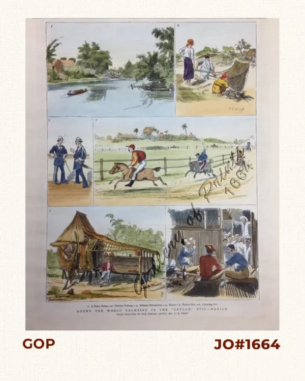 Round the World Yachting in the "Ceylon", XVII.- Manila. 1. A River Scene; 2. Natives Fishing; 3. Military Occupation; 4. Races; 5. Native Hut; 6. Camping Out