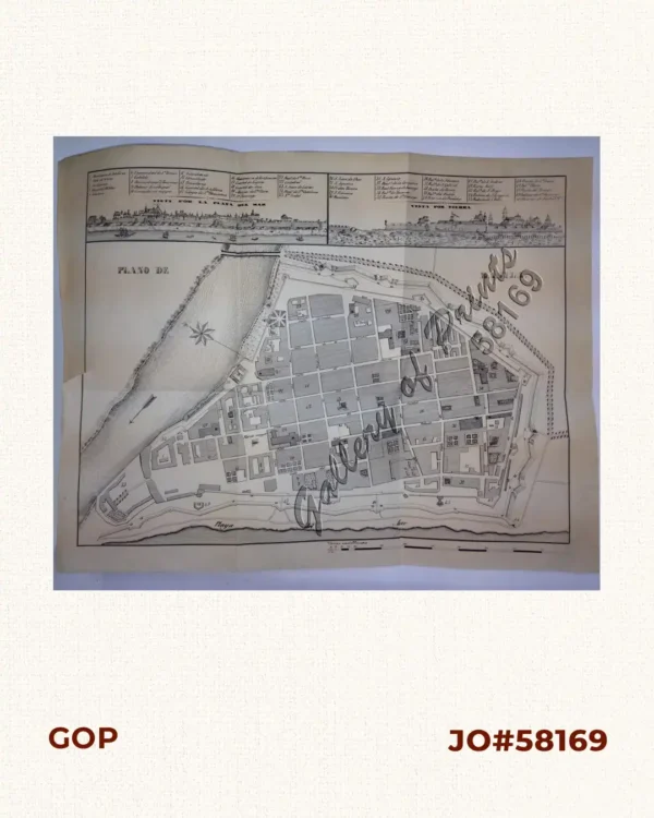 Plano de Manila (inset: 1. Vista por la Playa del Mar. 2. Vista por Tierra)