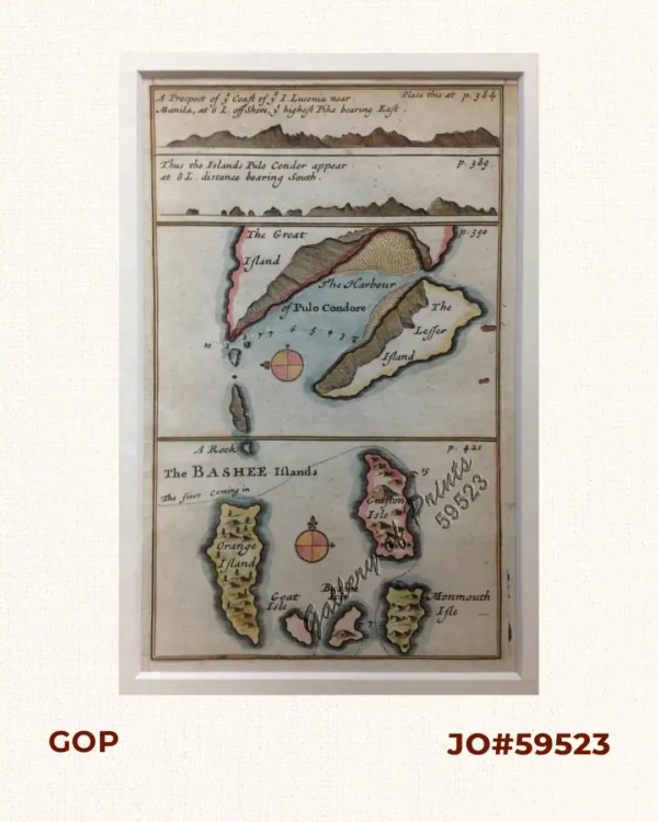 [A Prospect of ye Coast of ye I. Luconia near Manila, at 6 L. off Shore, ye highest Pike bearing East, p.384] [Thus the Islands Pulo Condor appear at 8 L, distance bearing South, p.389] [The Harbour of Pulo Condore, p.390] [The Bashee Islands, p.421]