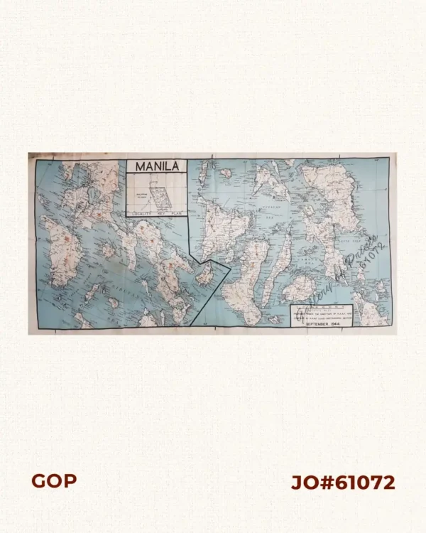 [1] Manila [centre title] [Locality Key Plan] [2] {Untitled: Tayabas Bay, Tablas Strait, Sibuyan Sea,   Lagonoy Gulf, Visayas] [left map] [3] [Untitled: Visayas from Masbate till Lanuza Bay in Extreme North Eastern Mindanao] prepared under the Direction of R.A.A.F.  H/Q. s compiled by R.A.A. (D.S.D) Cartographic Section September, 1944