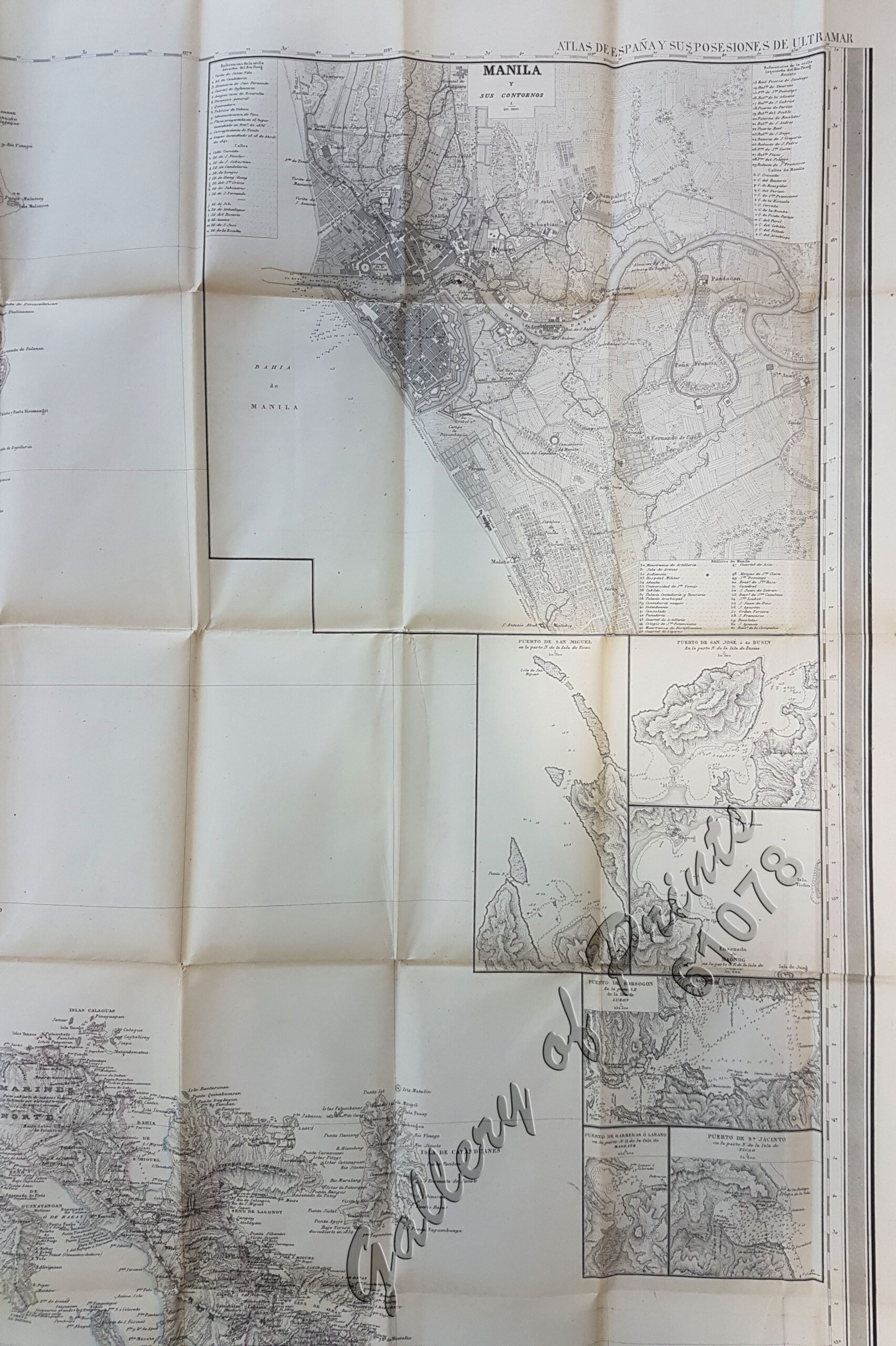 Islas Filipinas: Primera Hoja Central. inset 1: Bahia de Manila; inset 2: Puerto de Maribeles; inset 3: Puerto de Limbones; inset 4: Parte de Costa; inset 5: Puerto de Cavite; inset; 6: Manila y sus; inset 7: Puerto de San Miguel; inset 8: Puerto de San Jose; inset 9: Magnog; inset 10: Puerto de Sorsogon; inset 11: Puerto de Lanang; inset 12: Puerto de St Jacinto - Image 3