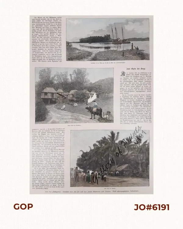 Von den Philippinen: Ansichten von Ilo-Ilo & den Inseln Guimaras und Negros … 1. Landschaft… Ilo-Ilo. 2. Dorf… Guimaras 3. Ein Dorf auf Negros. [Views of Iloilo and the Guiamaras and Negros Islands…]