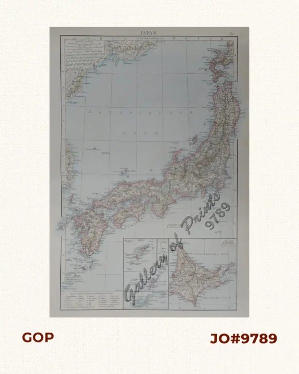 Japan  insets: 1. Riu Kiu - In; 2. Bonin - Inseln (Ogasawara S.); 3. Tsubu Schoto; 4. Nambu Schoto; 5. Jesso (Hokkaido)