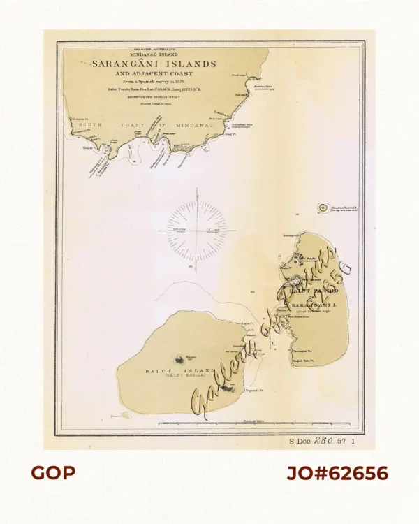 Philippine Archipelago Mindanao Island Sarangani Islands and Adjacent Coast From a Spanish survey in 1874.