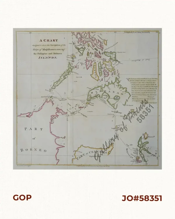 A Chart designed to show the Navigation of the Ships of Magalhanes among the Philippine and Molucca Islands.