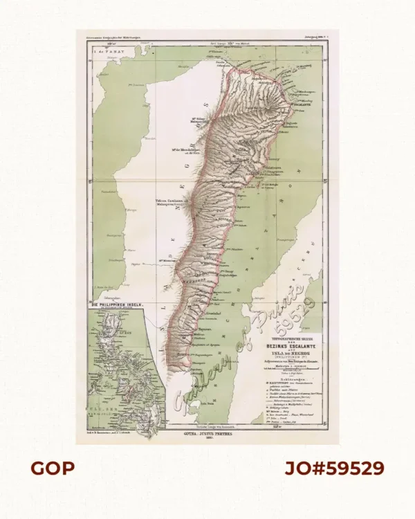 Topographische Skizze des Bezirks Escalante auf Isla de Negros (Philippinen In.)  Aufgenommen von Don Enrique de Almonte  [Topographical Sketch of Escalante Province On Negros Island...]  [inset:] Die Philippinen Inseln.