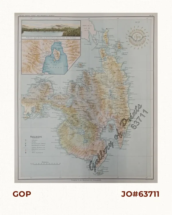 Isla de Mindanao oriental pl. 27 (Misamis, Surigao, Cotabato, Davao,.....with insets of Volcan Apo and Seno de Davao)