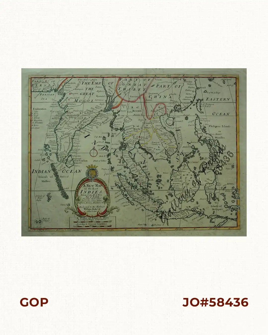 A New Map of the East Indies, Taken from Mr. de Fer's Map of Asia, Shewing their Chief Divisions, Cities, Towns, Ports, Rivers, Mountains & c. Dedicated to His Highness William Duke of Glocester.