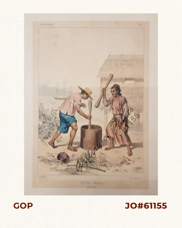 Indiens Tagales pilant du riz [Tagalog Natives Pounding Rice]