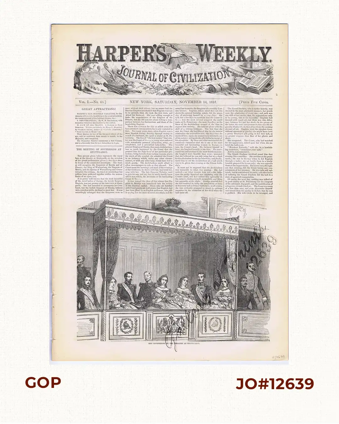 Harper's Weekly - A Journal of Civilization with frontispiece: The Sovereigns at the Theatre at Stuttgardt.