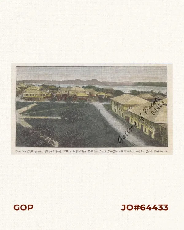 Von den Philippinen: Plaza Alfonso XII, und südlicher Teil der Stadt Ilo=Ilo mit Aussicht auf die Insel Guimaras  [Plaza Alfonso XII, and Southern Part of Ilo-Ilo City with View of Guimaras Island]
