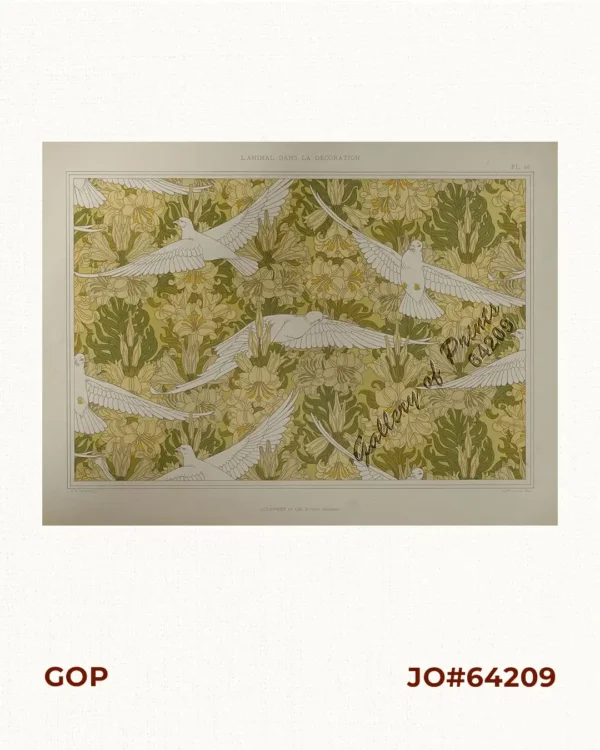 Colombes et Lis, Étoffe Imprimée. [Doves and Lilies, Printed Fabric]