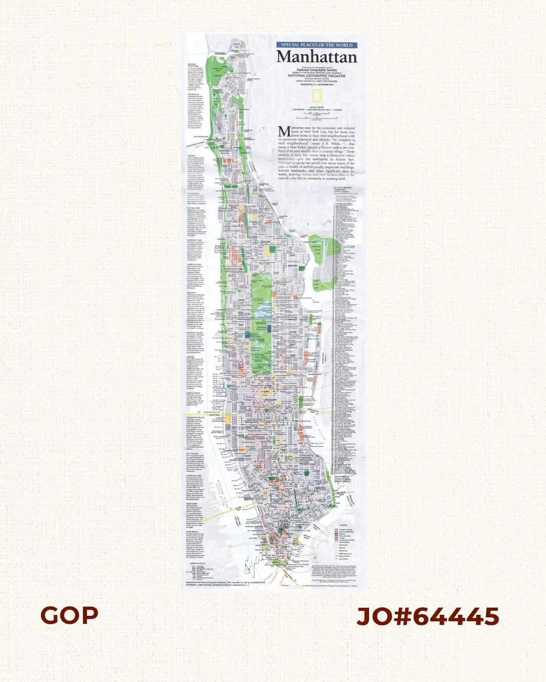 Special Places of the World. Manhattan. Produced by the Cartographic Division. National Geographic Society