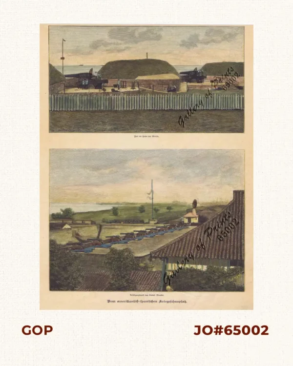 Vom amerikanisch=spanischen Kriegsschauplatz  (American-Spanish War Theatre]  1. Fort am Hafen von Manila. [Fort at the port of Manila.]  2. Befestigungswerke von Ciudad (Manila). [Fortifications of Ciudad (Manila).]