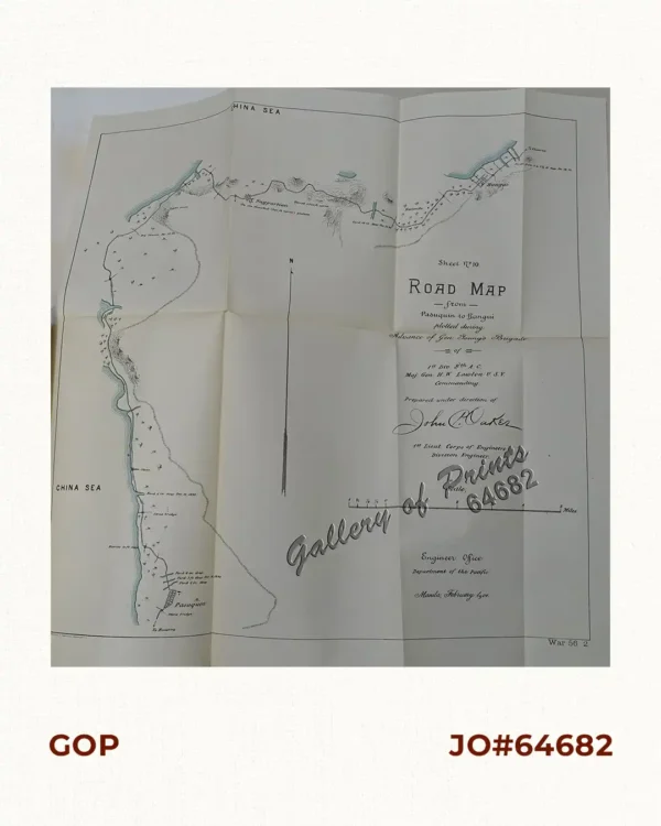 Sheet No. 10. Road Map from Pasuquin to Bangui plotted during Advance of Gen. Young's Brigade of 1st Div. 8th A. C. Maj. Gen. H. W. Lawton U. S. V. Commanding. Prepared under direction of John C. Oakes. 1st Lieut Corps of Engineers Division Engineer.