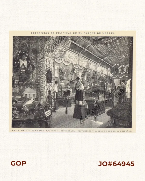 Exposicion de Filipinas en el Parque de Madrid. Sala de la Seccion 2a: Tipos, indumentaria, costumbres y manera de ser de los isleños.