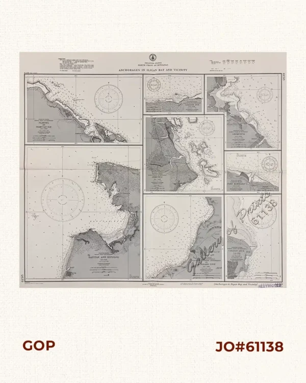 Philippine Islands North Coast of Mindanao Anchorages in Iligan Bay and Vicinity insets: 1) Plaridel and Inamucan Bay. 2) Canauayor Anch. 3) Oroquieta. 4) Dapitan amd Dipolog. 5) Jimenez. 6) Camiguin Island. Port Mambajao. 7) Iligan and Overton Anchorages and Quinalang Cove. 8) Cagayan Anch.