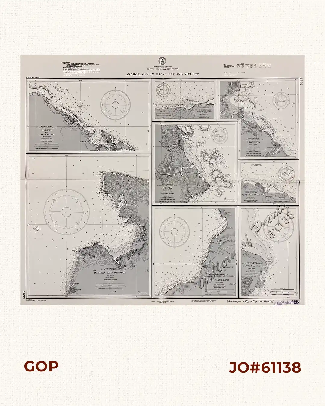 Philippine Islands North Coast of Mindanao Anchorages in Iligan Bay and Vicinity insets: 1) Plaridel and Inamucan Bay. 2) Canauayor Anch. 3) Oroquieta. 4) Dapitan amd Dipolog. 5) Jimenez. 6) Camiguin Island. Port Mambajao. 7) Iligan and Overton Anchorages and Quinalang Cove. 8) Cagayan Anch.