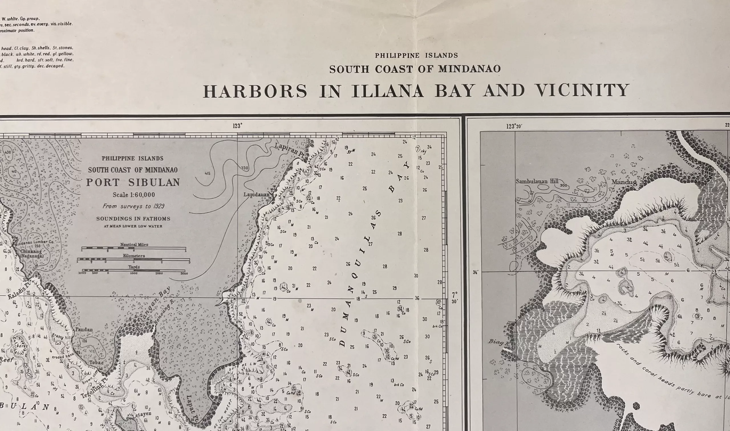 Philippine Islands South Coast of Mindanao Harbors in Illana Bay and Vicinity insets: 1) Port Sibulan. 2) Port Sambulauan. 3) Pagadian Bay. 4) Maligay Bay. 5) Port Baras. 6) Limbug Cove. - Image 3