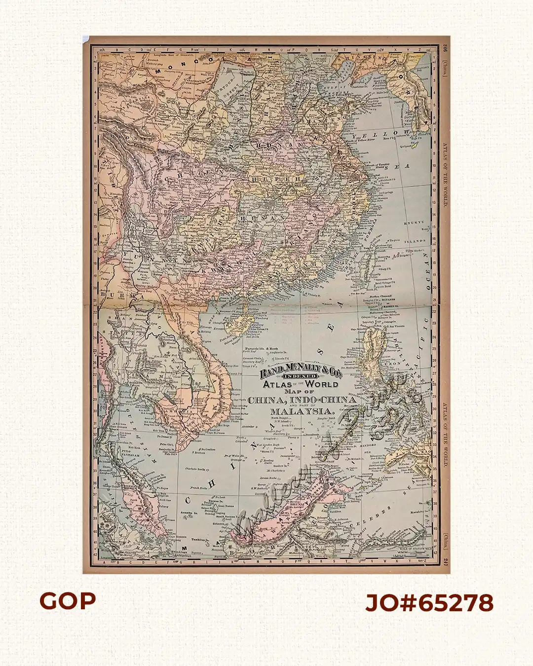 Rand, McNally & Co’s Indexed Atlas of the World Map of China, Indo-China and part of Malaysia.