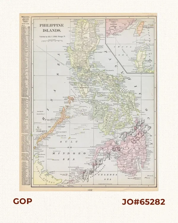 Philippine Islands. [inset:] Map showing the relative position of Manila with Hong Kong and Formosa