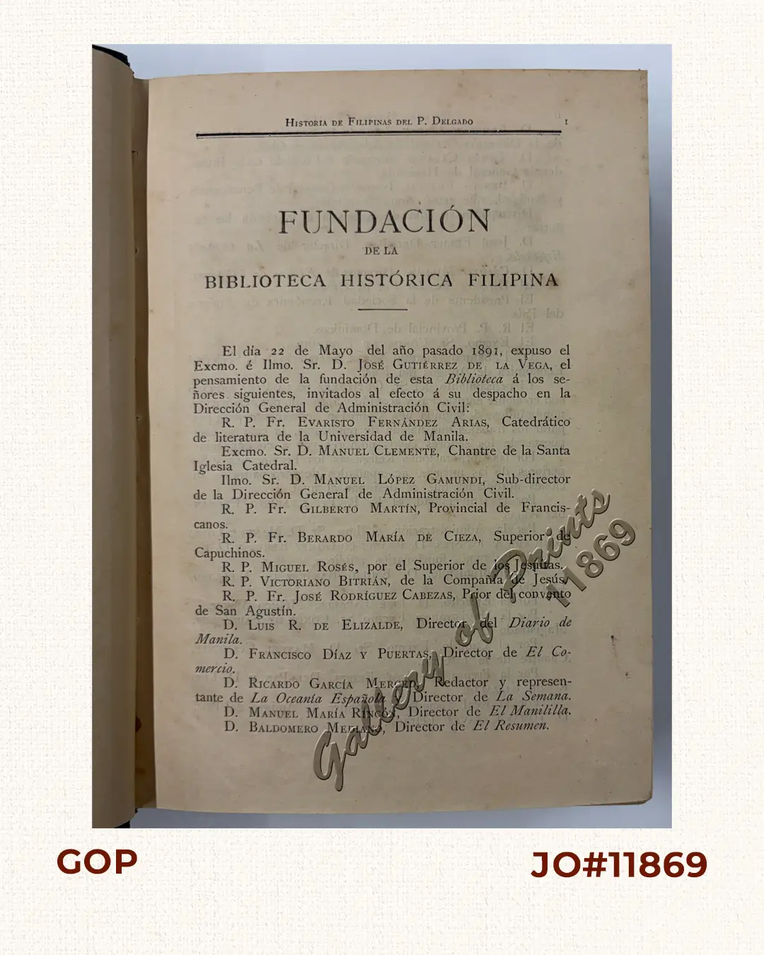 Biblioteca Historica Filipina. Historia General Sacro-profana, Political y Natural de las Islas del Poniente Llamadas Filipinas por el Padre Juan J. Delgado, de la Compañía de Jesús - Image 4