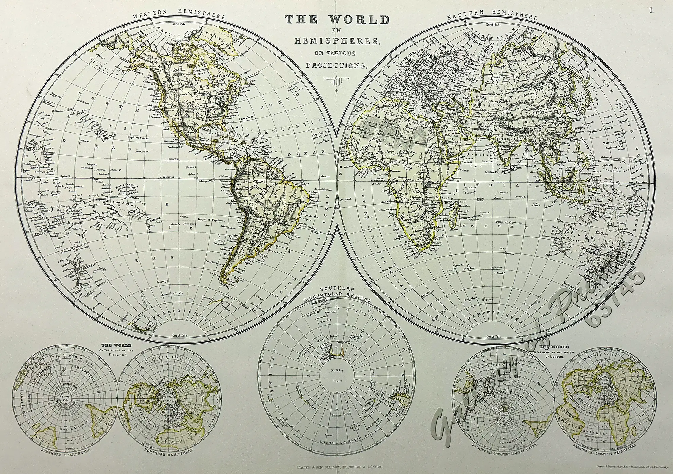 The World in Hemispheres and various Projections. - Image 2