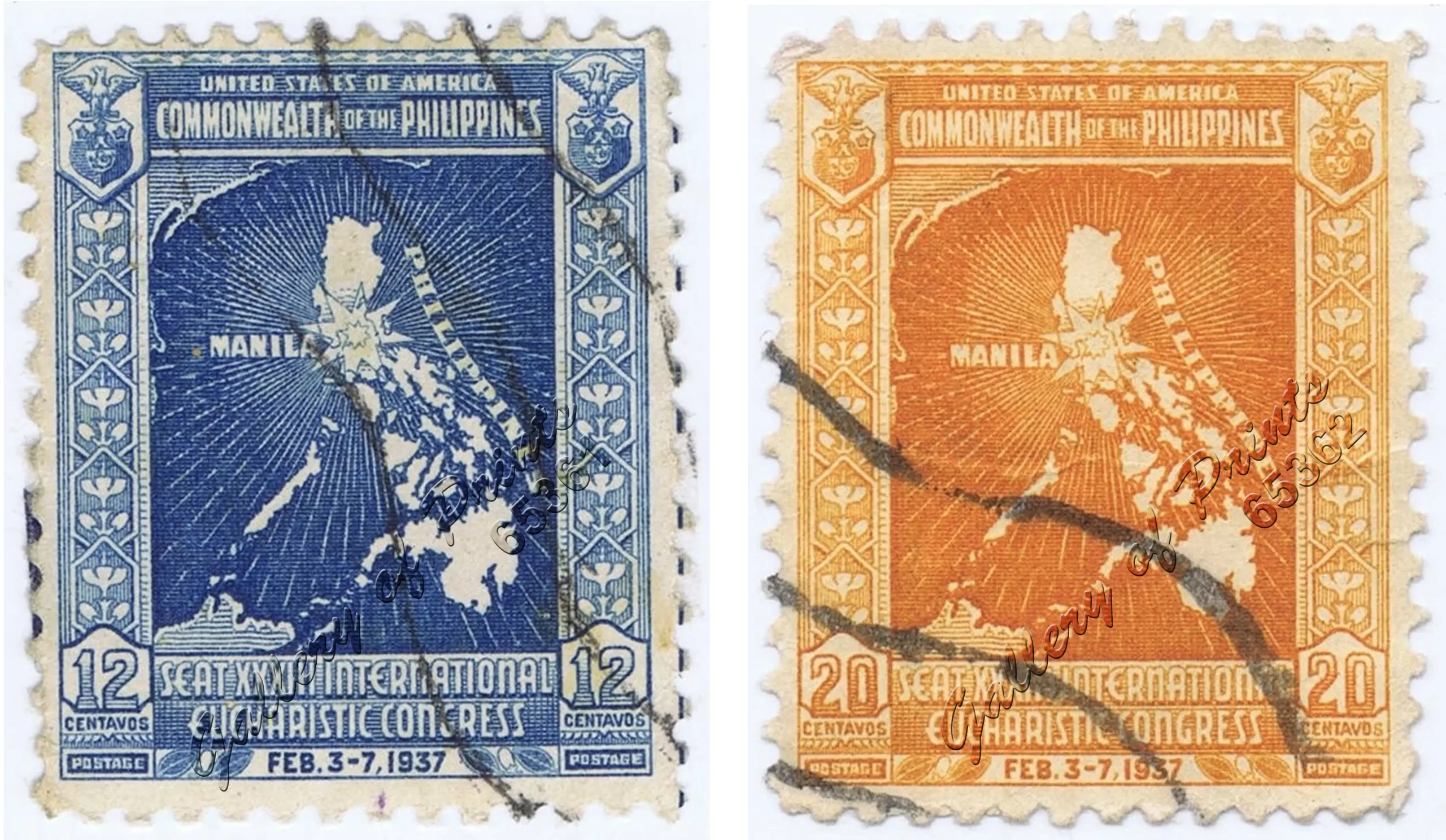 United States of America Commonwealth of the Philippines Seat XXXIII International Eucharistic Congress 12 Centavos / 20 Centavos - Image 2