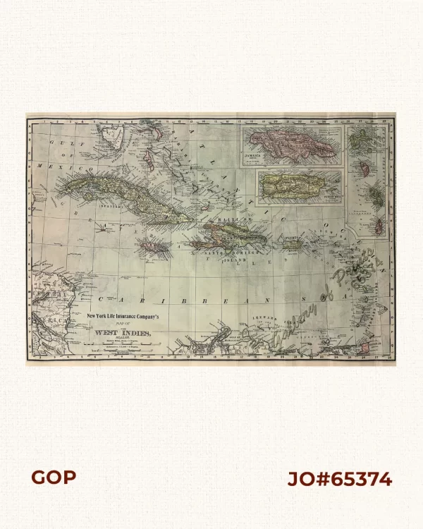 New York Life Insurance Company's  Map of The West Indies.   [insets:]  [1] Jamaica  [2] Puerto Rico  [3] Caribbean Islands   Verso: China, French Indo-China, Siam, Malaysia and Korea [Philippine Islands]