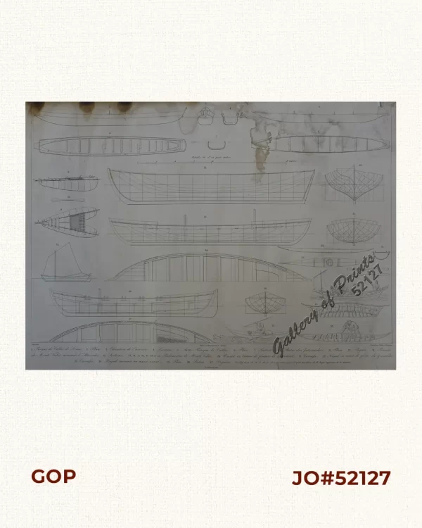 Amérique méridionale. - Groenland. 1. Pirogue de Callao de Lima; 2. Plan; 3. Elévation de l'arrière; 4. Section; 5. Autre Pirogue de Callao; 6. Plan; 7. Section; 8. Balse des Intermédios; 9. Plan; 10. Pagaie; 11. Péniche de Monté Vidéo nommeé l/ Atrévido; 12. Sections; 13, 14, 15, 16, 17, 18 et 19 Baleinières de Monté Vidéo; 20. Umiak ou bateau de femmes du Groenland; 21. Carcafse; 22. Kajak ou canot de pêche du Groenland; 23. Caracafse; 24. Kajak (mesurée au musée naval); 25. Plan; 26. Section; 27. Pagaies.