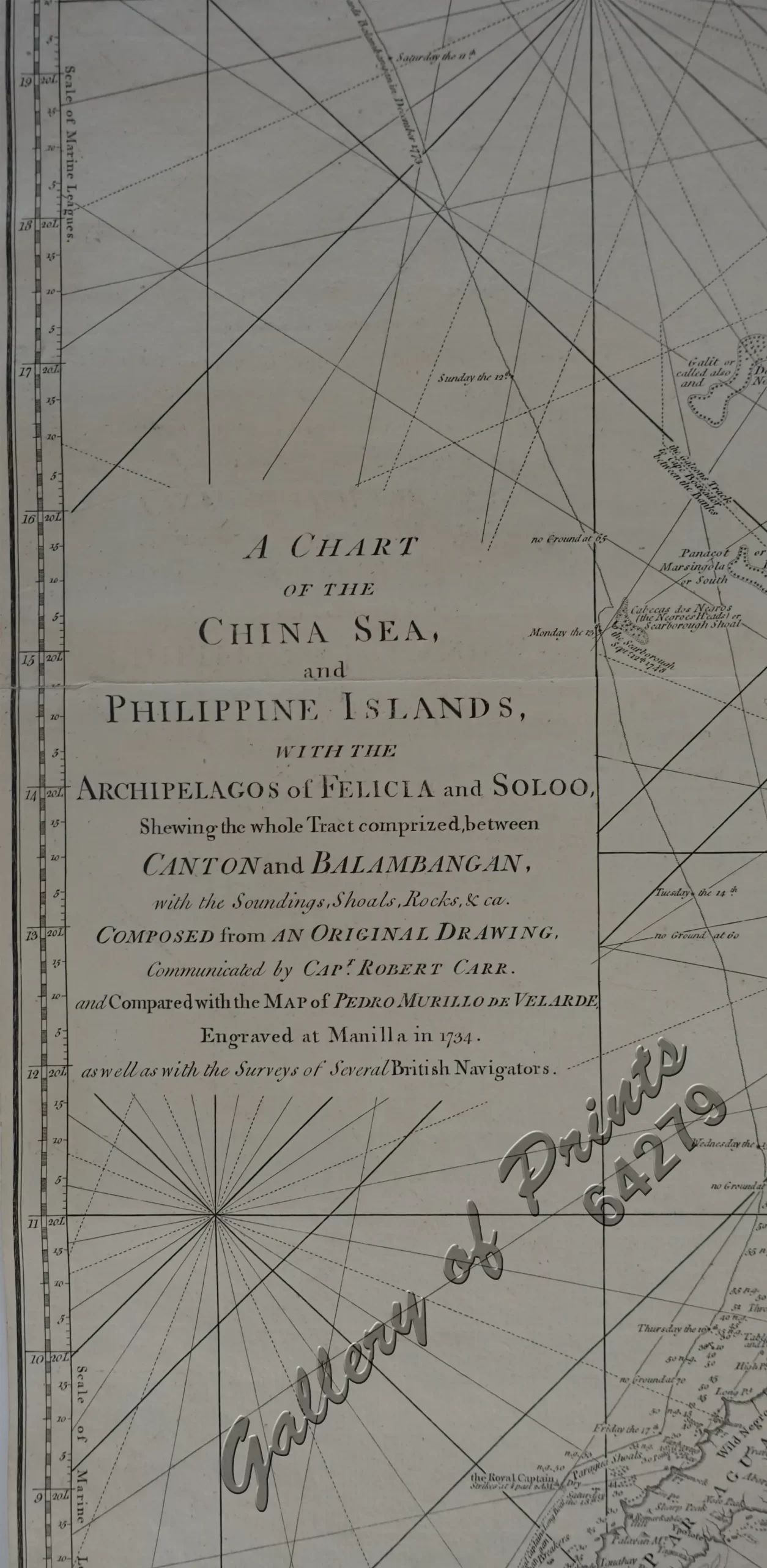 A Chart of the China Sea, and Philippine Islands, with the Archipelagos of Felicia and Sooloo, shewing… …Canton and Balambangan,… composed from an original drawing, communicated by Capt. Robert Carr. and compared with the map of Pedro Murillo de Velarde, engraved at Manilla in 1734…. insets: 1) The Ports of Ylocos, on the West Coast of Luzon. 2) The Bay of Subic, on the West Coast of Luzon. - Image 3