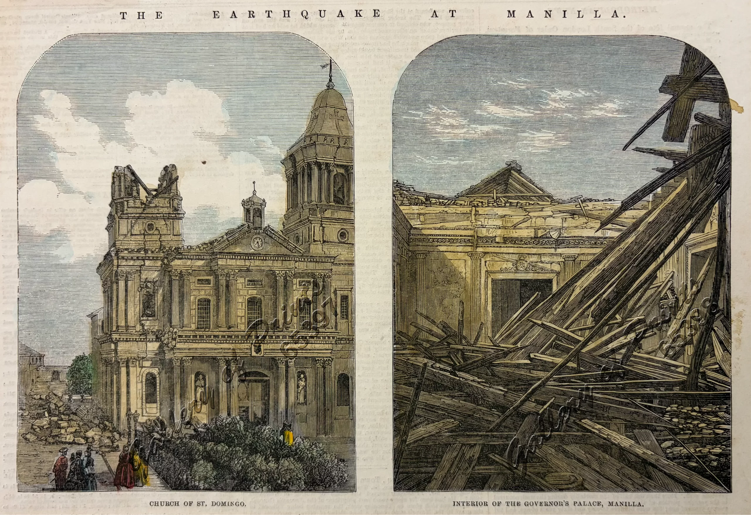 The Earthquake at Manilla: 1) Church of St. Domingo. 2) Interior of the Governor's Palace, Manilla. - Image 2