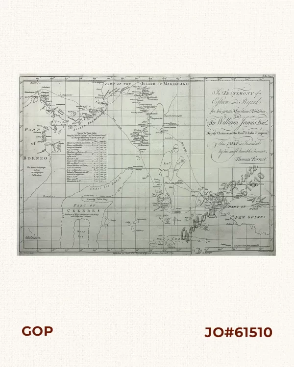 Track of the Tartar Galley…Voyage of Discovery - In Testimony of Esteem and Regard for his great maritime abililies to Sir William James, Bart… Deputy Chairman of the Hon.ble E. India Company, This map is inscribed by his most humble servant, Thomas Forrest.