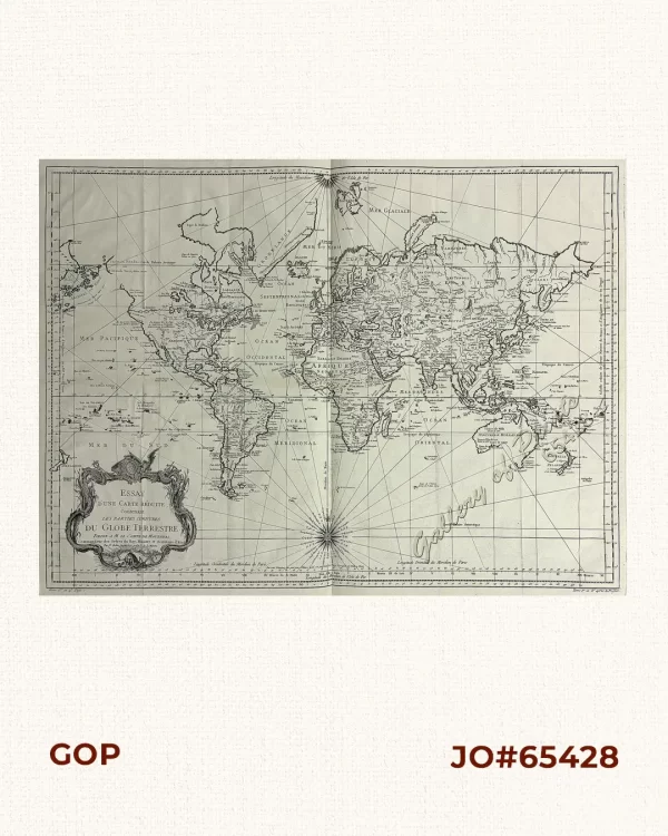 Essay d'une Carte Réduite Contenant les parties connuees du Globe Terrestre. Dedié A M. Le Comte de Maurepas, Commandeur des Ordes du Roy / Ministre et Secretaire d'Etat. par N. Bellin, Ingénieur ordinre de la Marine. 1748